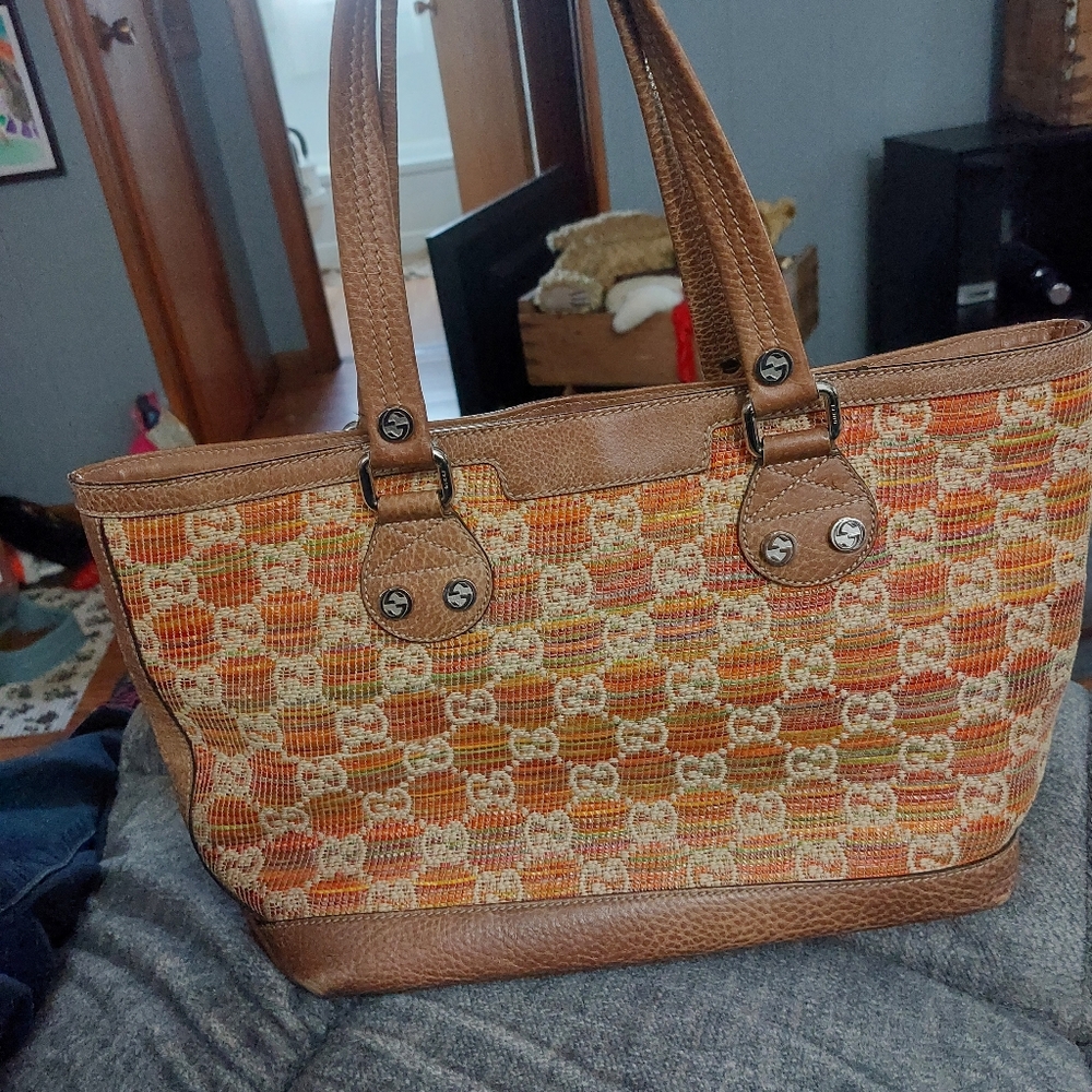 Gucci Straw & Leather Tote
